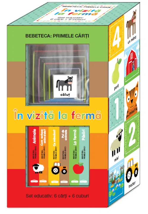 În vizită la fermă. Set educativ 6 cărți + 6 cuburi